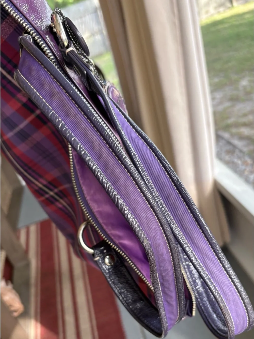 Coach Poppy Tartan Plaid Glam Tote +. Vertical Wristlet (Purple/Pink) 15886 - Picture 9 of 17
